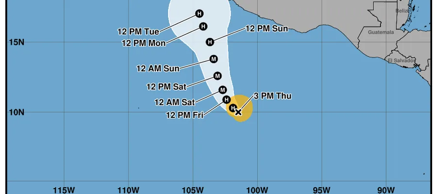 National Hurricane Center five-day forecast track for Tropical Storm Vance in the eastern Pacific on October 22, 2026.