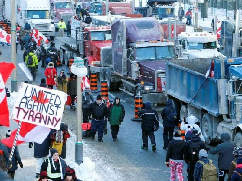 Canadian "Freedom Convoy" Blocks Main U.S.- Canada Border Crossing