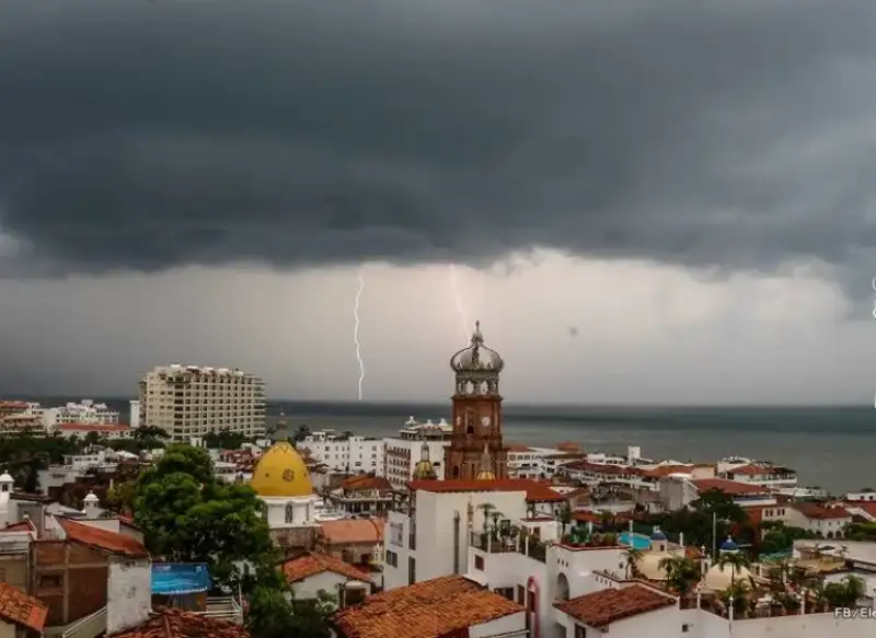 Storm clouds and lightning over central Puerto Vallarta and Banderas Bay